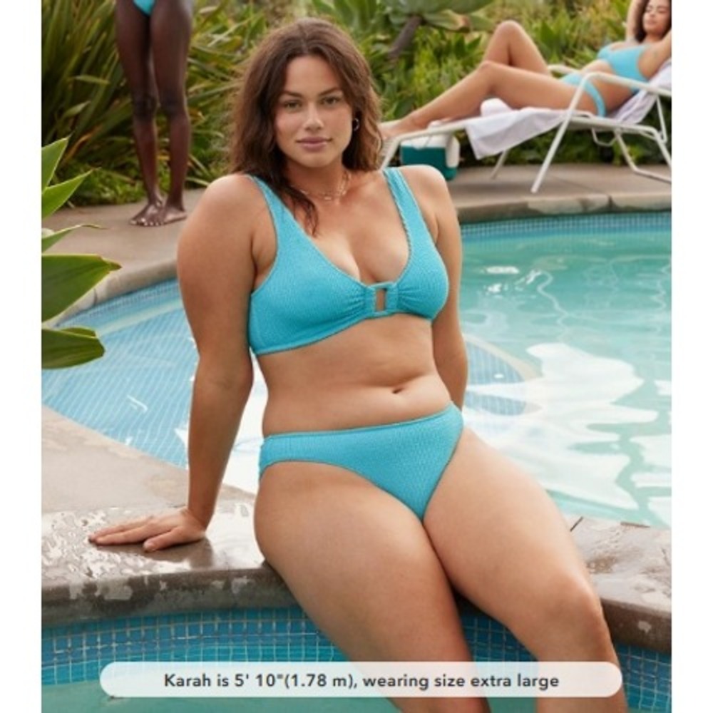 Aerie Shimmery Crinkle Ring Wide Strap Scoop Bikini Set XXL Turquoise Swim NEW